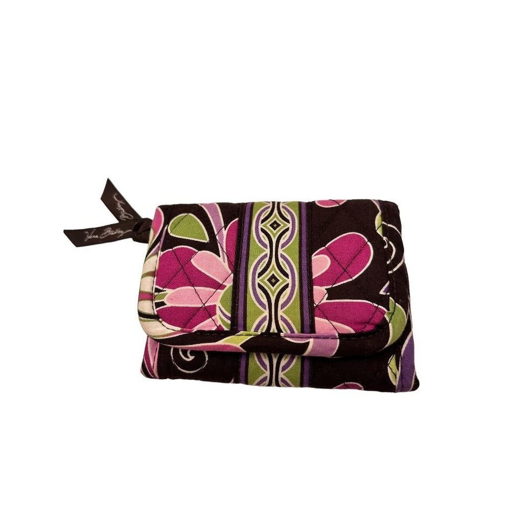 Vera Bradley Purple Punch Pattern Trifold Wallet Hook and Loop Closure